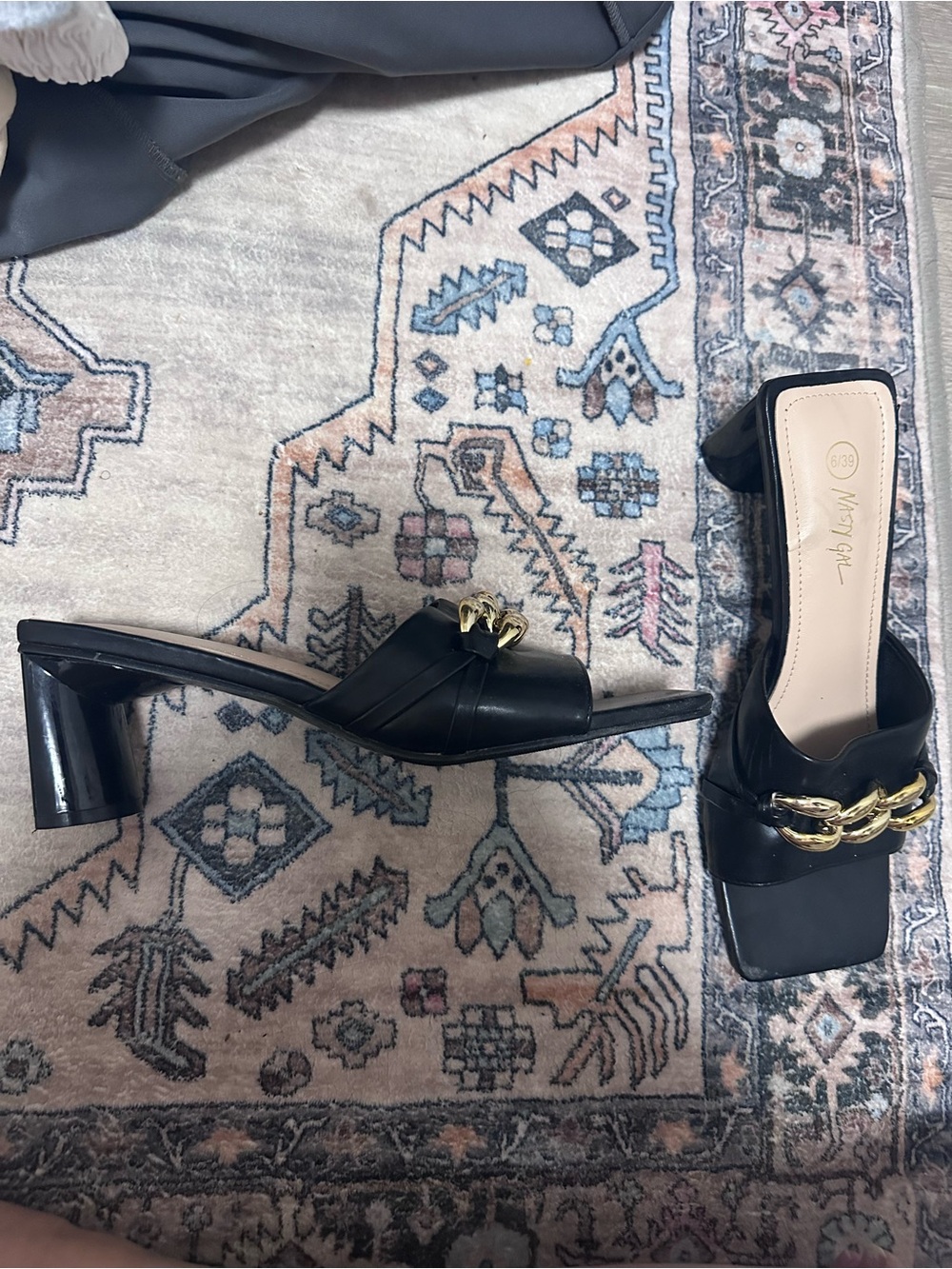 NASTY GAL Faux Leather Chain Front Block Heeled Mules - Picture 2 of 4